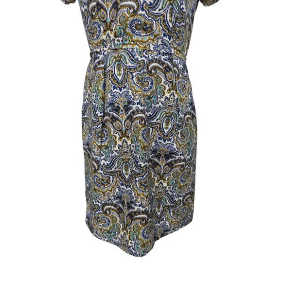 J Crew Dolores Silk Sheath Dress Peacock Paisley Print Size 6 Short Sleeve‎ Blue - Picture 6 of 14